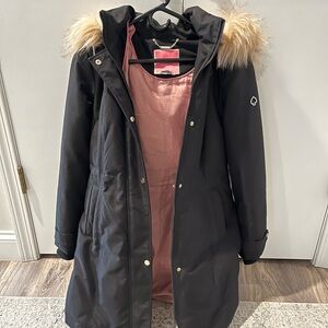 Kate Spade Black Puffer Coat with Faux Fur Hood
